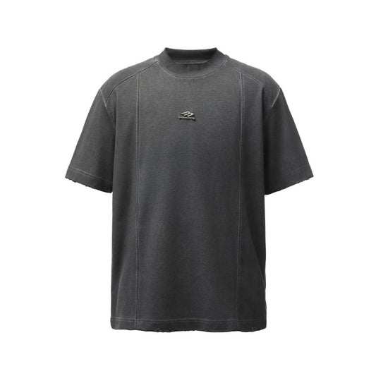 Men's t-shirts: american retro heavyweight double yarn metallic detail deconstructed design high street oversized short sleeve tee