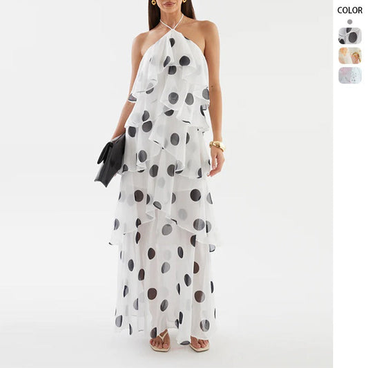 Women's dress - european and american cross-border e-commerce independent website - polka dot print halter sleeveless top cake dress