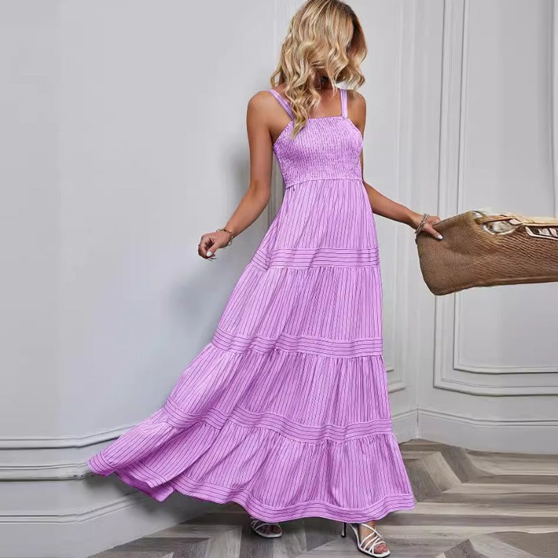 Women's dress: spring/summer new european and american style, foreign trade women's camisole dress, cinched waist, striped, vacation dress, feminine