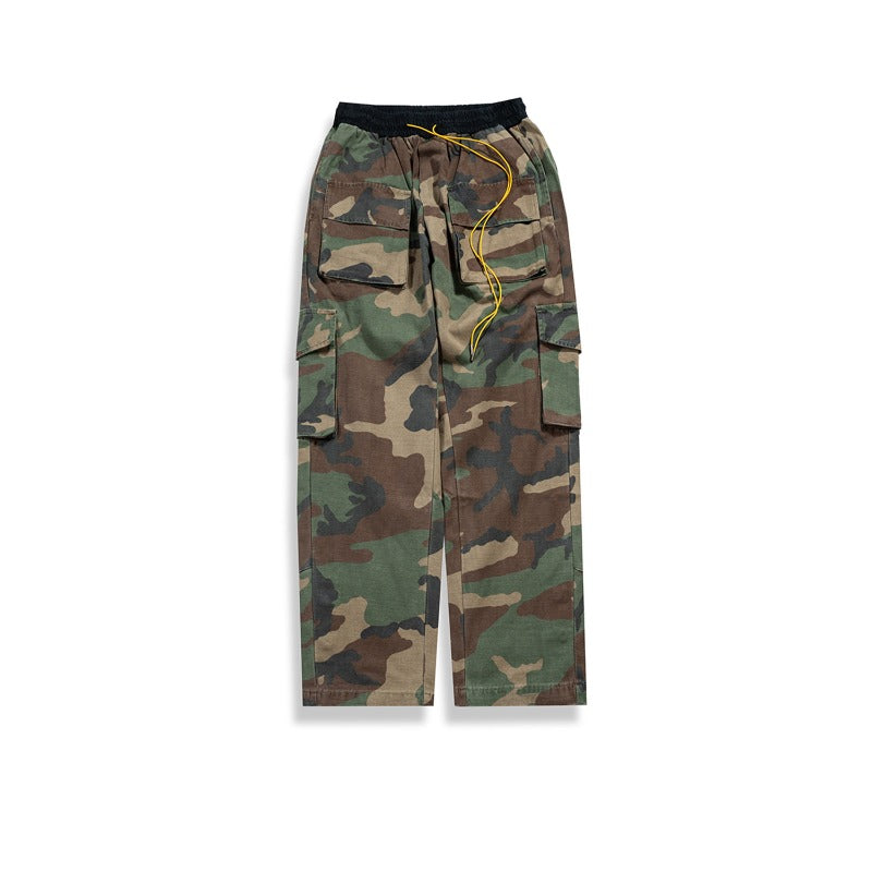 MIJKO Mens Vintage Pants Multi-pocket-breasted camouflage slacks