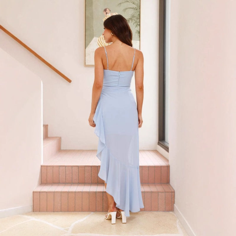 Women's dress: european and american cross-border e-commerce summer hot seller - sexy women's camisole backless ruffle asymmetrical dress/gown