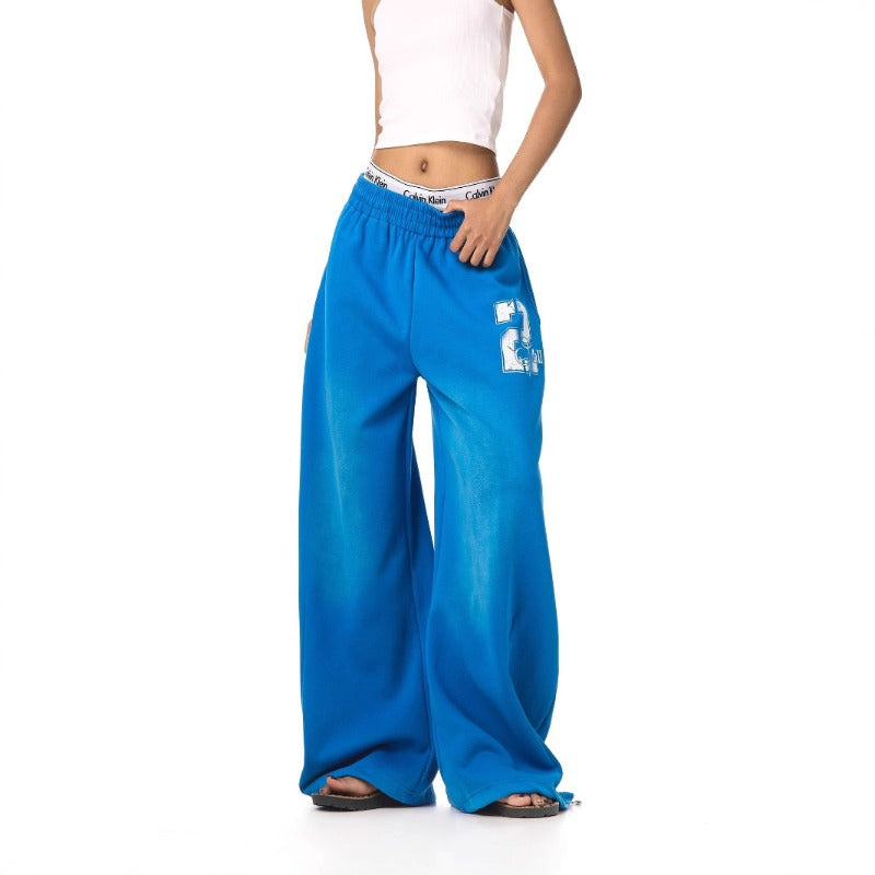 Women casual pants retro gradual change loose wide leg pants