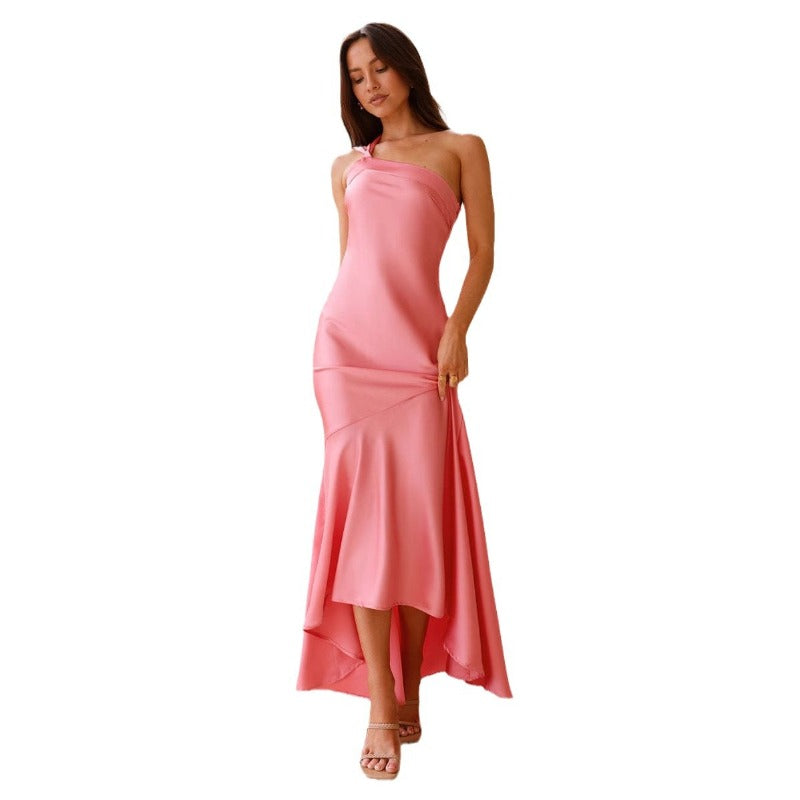 Women's dress - european & american amazon spring/summer sexy one-shoulder slim-fit tie-up backless mermaid tail elegant dress
