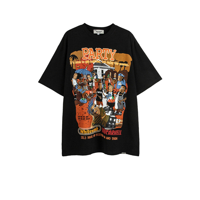 Mens T Shirts Cartoon Character Print Oversize Short Sleeve