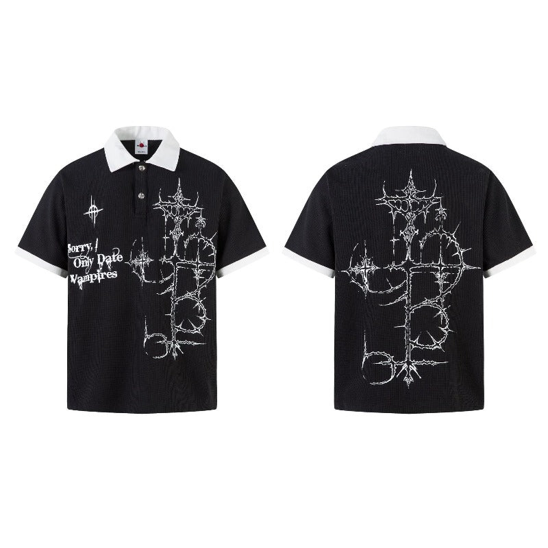 Men's t-shirts: american unisex style, summer streetwear, retro painting print design, waffle knit, men's polo collar short sleeve t-shirt