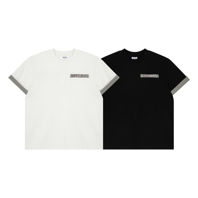 Men's t-shirts: r american retro couple street style solid color patchwork design, minimalist versatile men's loose fit crew neck short sleeve t-shirt