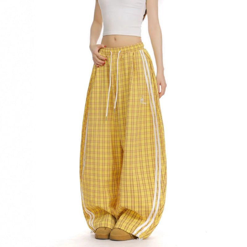 Women casual pants retro plaid pants women