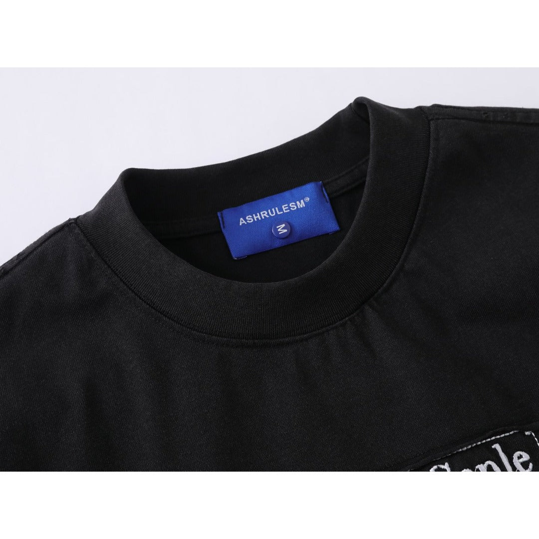 Men t shirts retro double yarn letter embroider distressed loose short sleeves