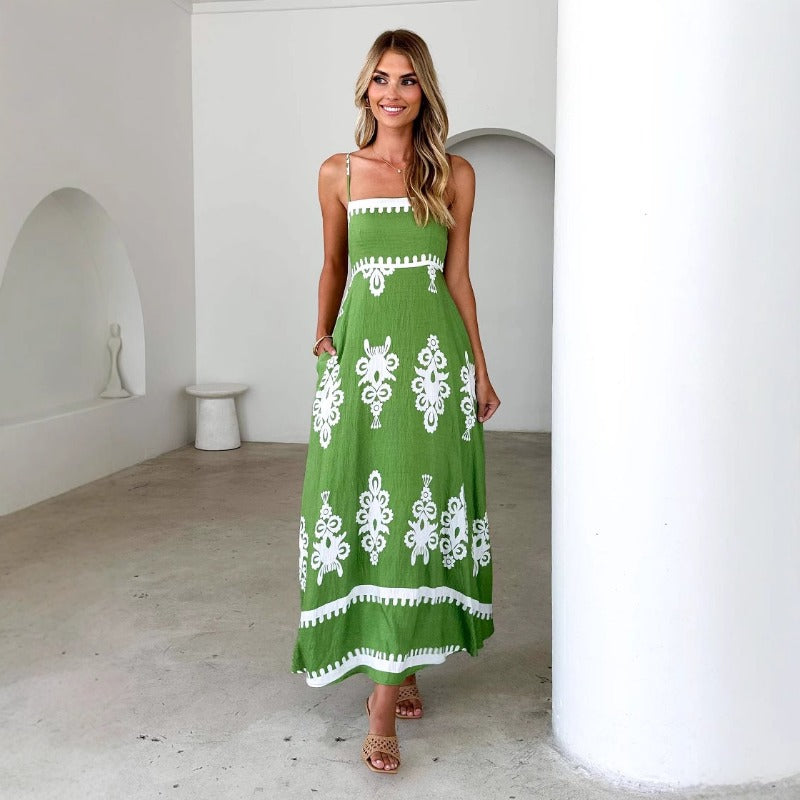 Women's dress - european & american style, cross-border amazon & aliexpress, summer ethnic-inspired, slim-fit, backless cami dress