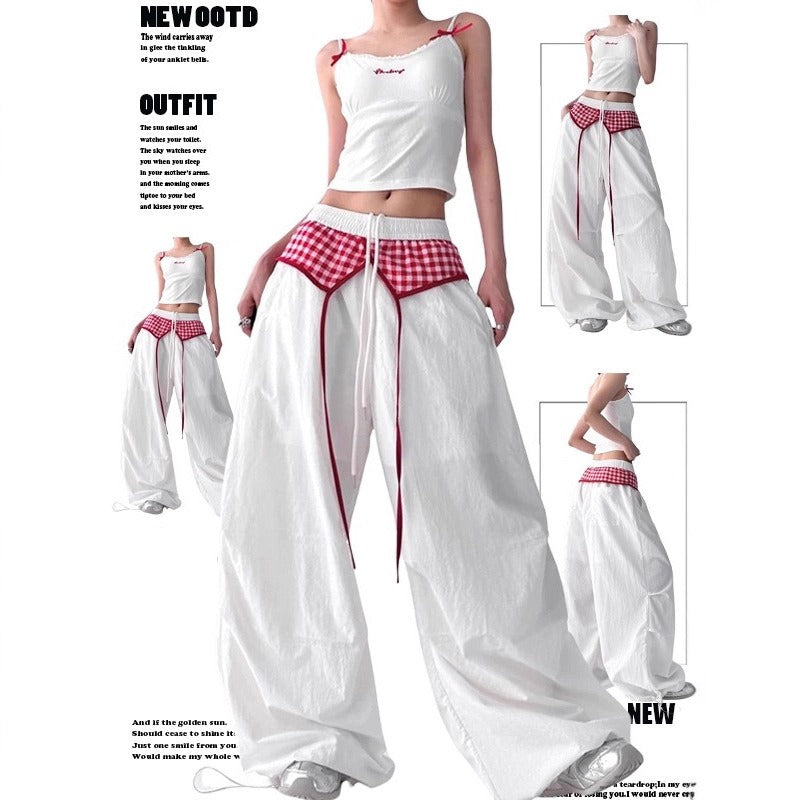 Women casual pant looseplaidpatchwork summer