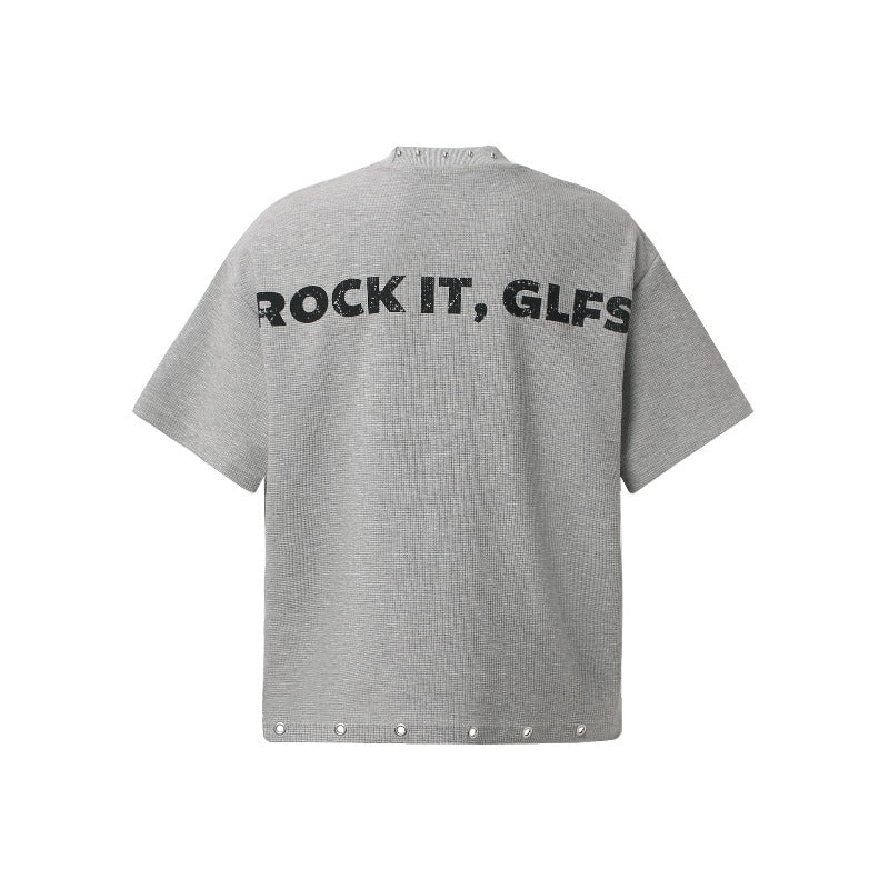 Men t shirts t american retrocouple street trendy waffle grids magazine design rivets high street men's loose round neck t-shirt