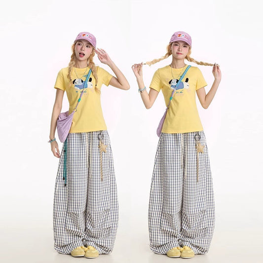Women casual pants women's summer with stars pendant loose blue plaid pants