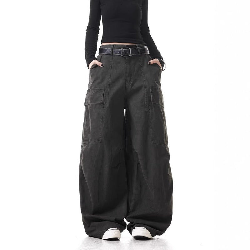 Women casual pants retro loose women big pockets loose trousers