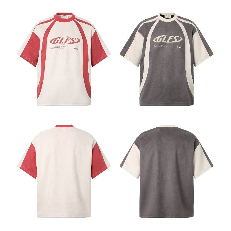 Men's jt american streetwear summer lettering premium design oversized deconstructed suede short sleeve t-shirt