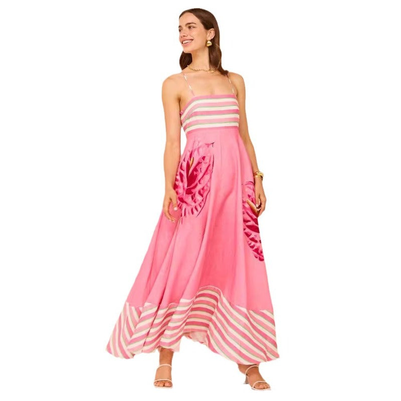 Women's summer dress: sexy spaghetti strap, high-waisted, flared maxi dress with elegant print - perfect for us & european marketplaces