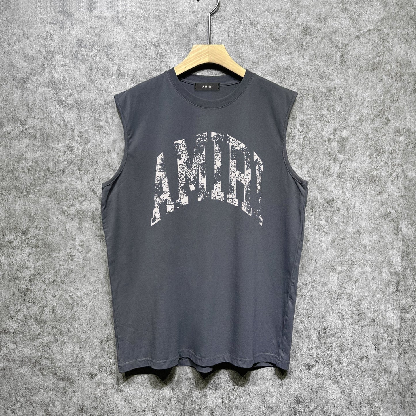 Amiri tank top with cracked curved letter cut outprinting