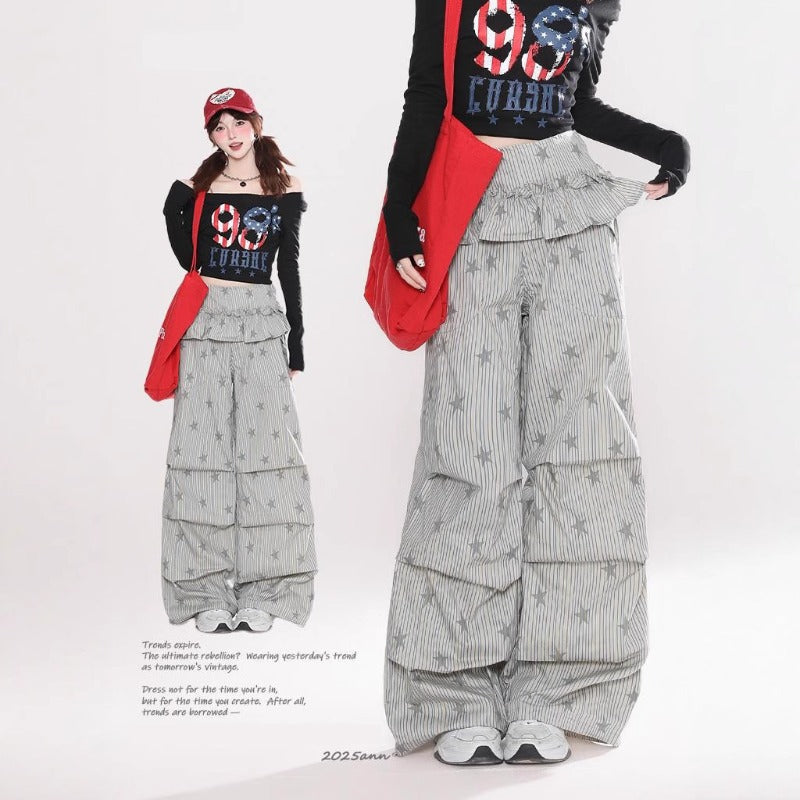 Women casual pants printed with stars and stripes