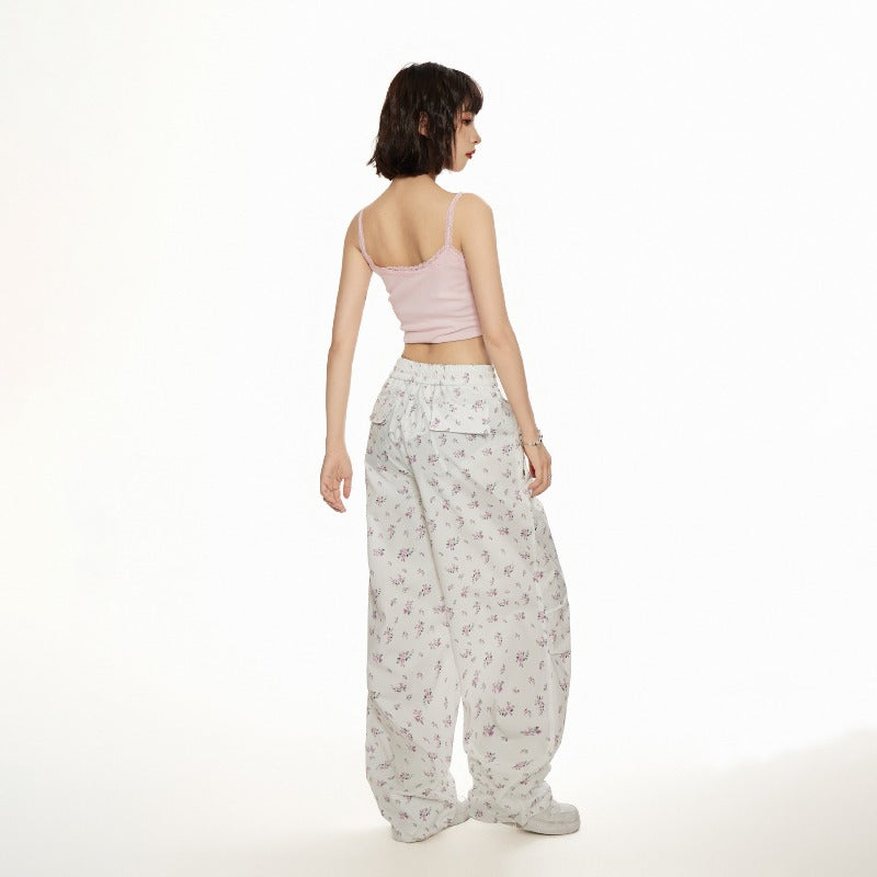 Women casual pants summer high waist floral