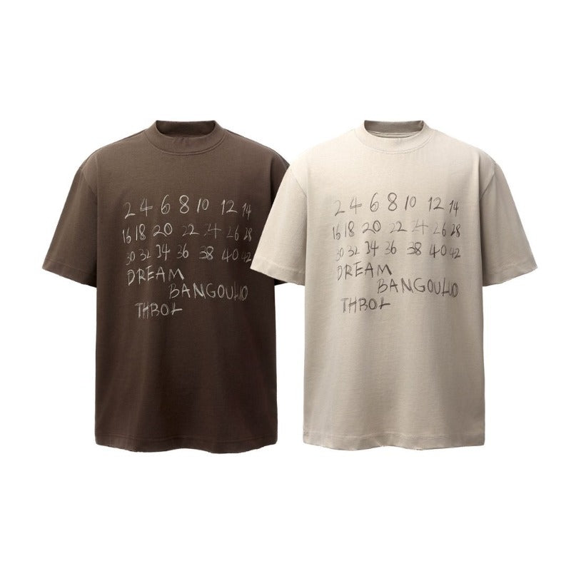 Men's t-shirts: american retro heavyweight double yarn letter print crew neck design, men's high street loose fit short sleeve tee