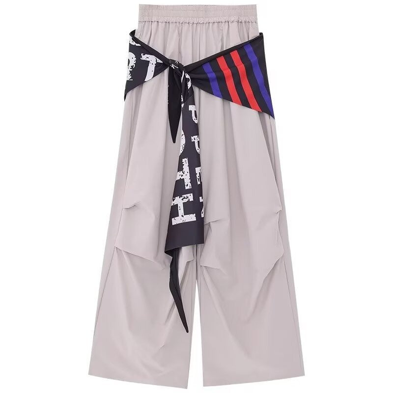 Women casual pant retrocontrast color fart curtain loose