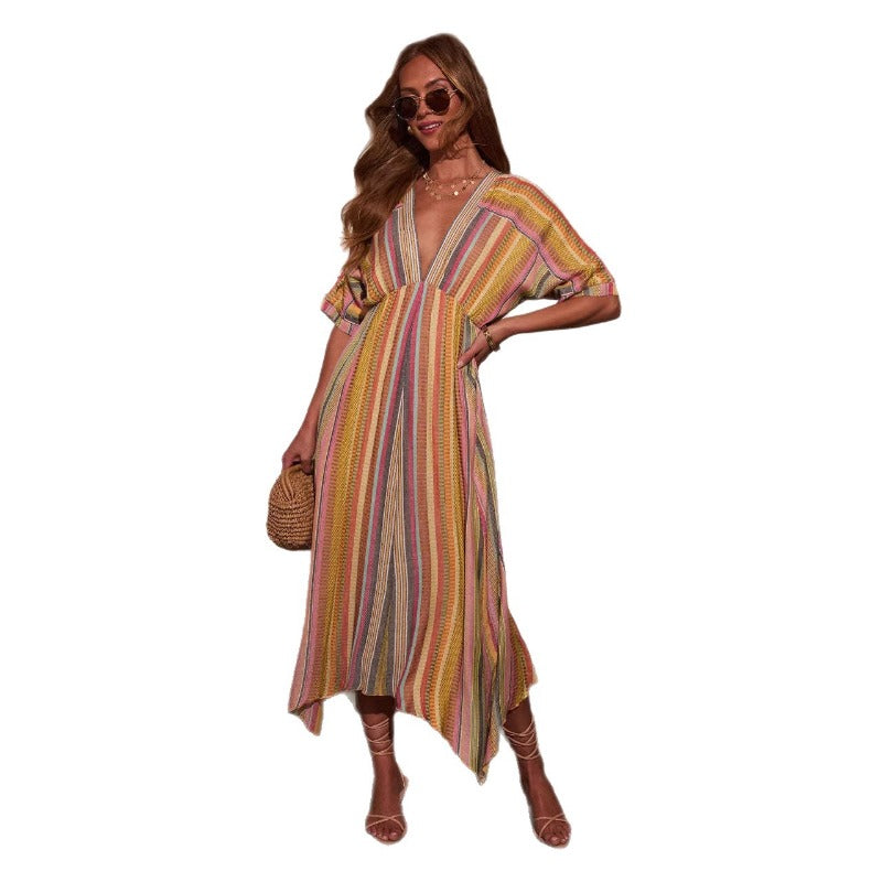 Women's dress - european & american style loose robe, beach cover-up, seaside vacation sun protection maxi dress, bikini cover-up robe dress for women