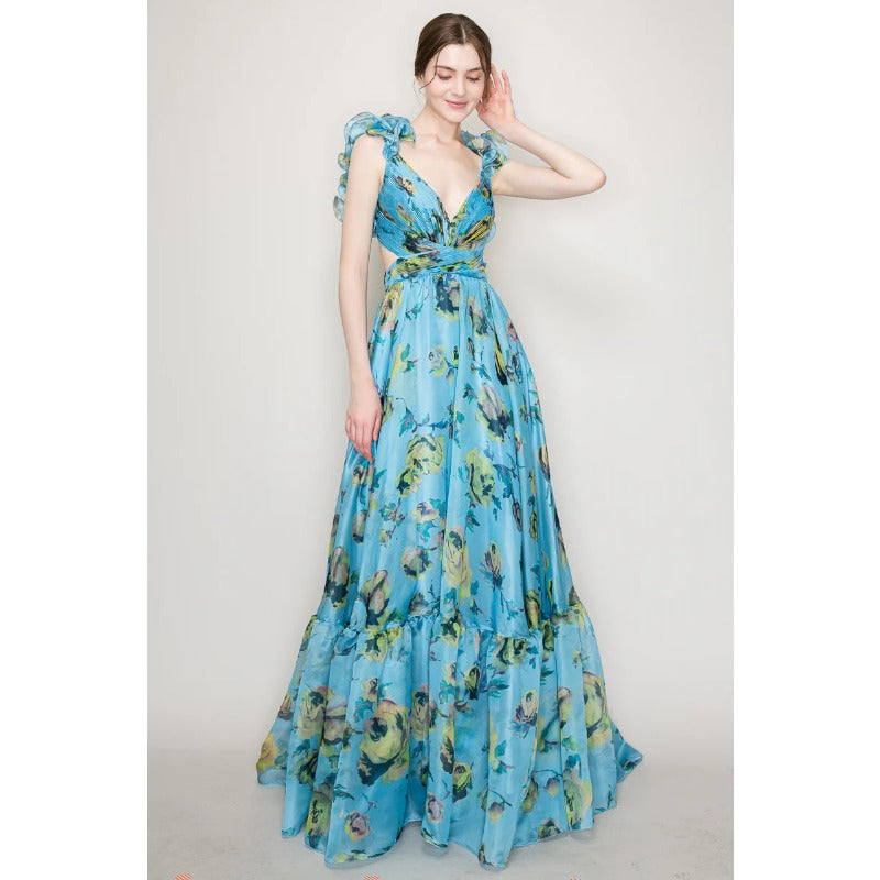 Women's summer cross-border fashion printed back-tie maxi dress - elegant and flowy