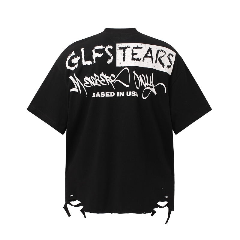 Men's t-shirts - american retro couple streetwear graffiti print short sleeve design high street men's loose crew neck t-shirt
