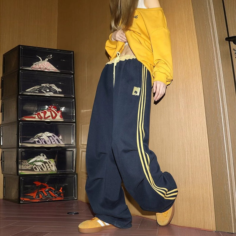 Women casual pants women's three bars drawstring loose sweatpants