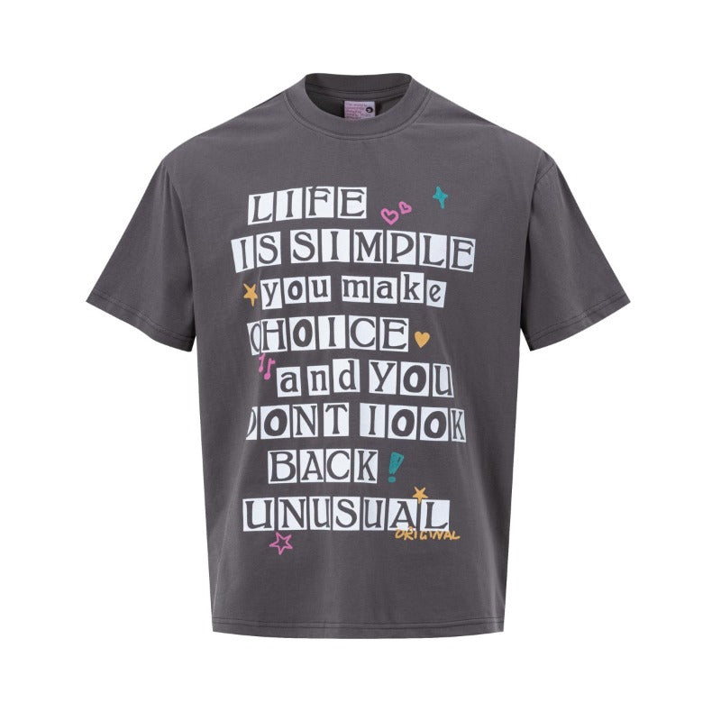 Men's t-shirts - american high street retro streetwear couple's style letter graphic design men's crew neck loose fit short sleeve t-shirt