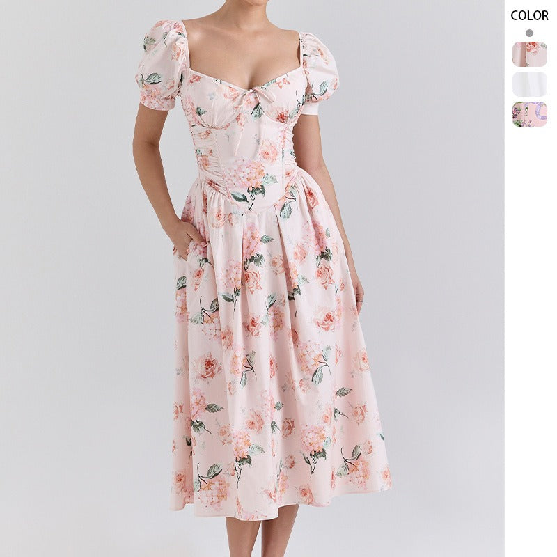 Women's dress - cross-border spring/summer amazon fashion: european & american style, artistic french-inspired, fresh print, trendy women's apparel