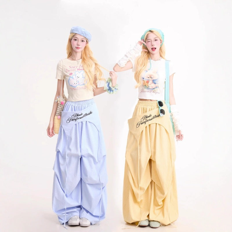 Women casual pants women's summer loose striped wide-leg pants