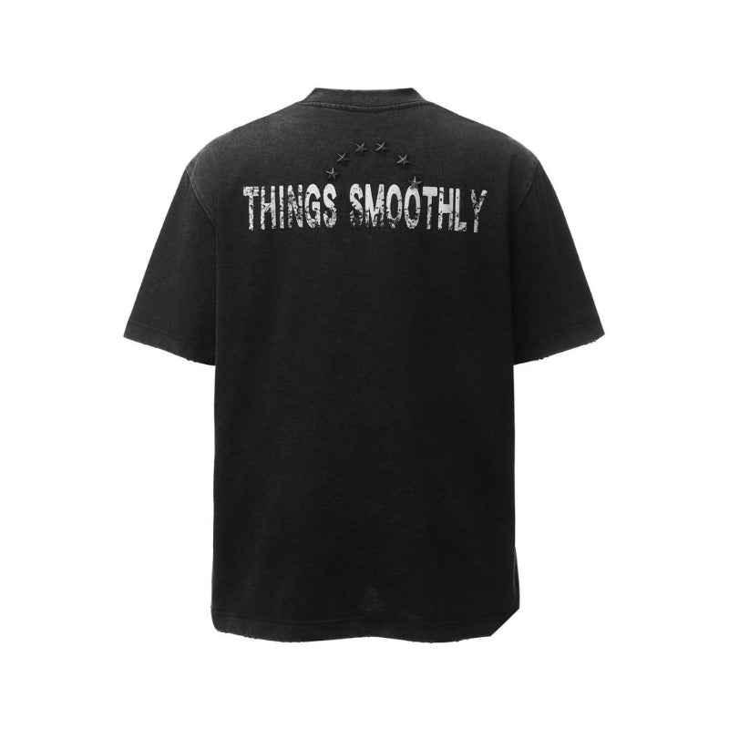 Men's t-shirts: american retro heavyweight double yarn distressed metal embellished design, men's high street oversized short sleeve tee