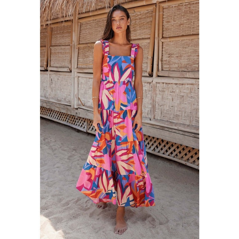 Women's dress - amazon cross-border fashion - european & american style - bohemian dress - spaghetti strap - flowy maxi dress - printed long dress for women