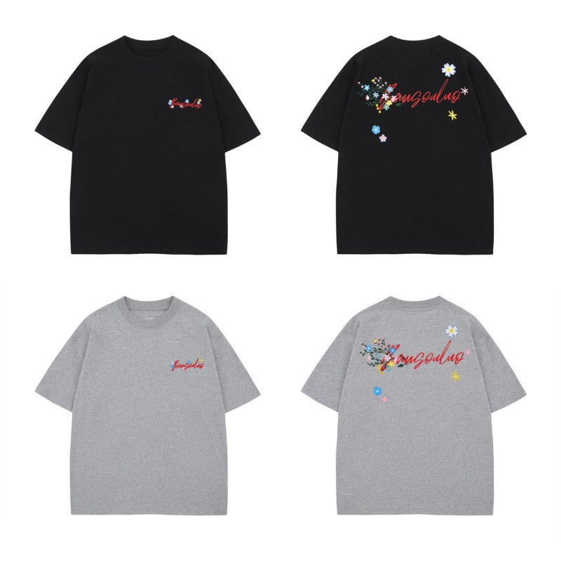 Men's t-shirts: american-style unisex summer streetwear premium letter embroidery design loose fit crew neck short sleeve t-shirt