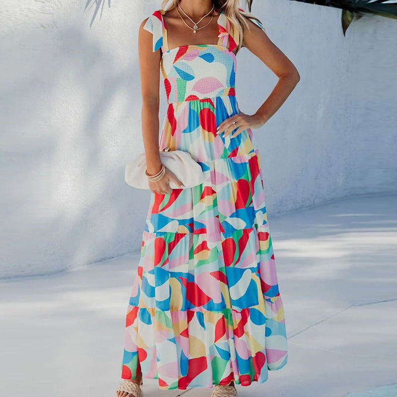 Women's dress - spring/summer collection - cross-border e-commerce - ebay, amazon, independent stores - export fashion - european & american style - floral print - maxi dress
