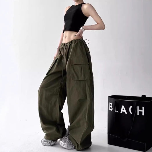 Women casual pants tooling wide leg pants summer high waist trousers