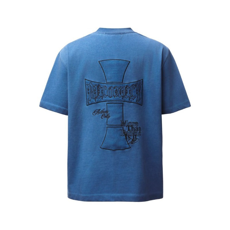 Men's t-shirts: american retro heavyweight double yarn high-quality streetwear embroidered letter high street men's loose fit short sleeve t-shirt