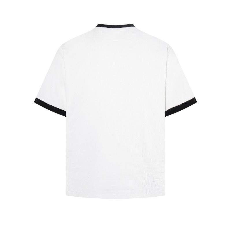 Men t shirts american retroneutralwaffle printingpatchwork round neck design men's high street fitted short sleeve t-shirt