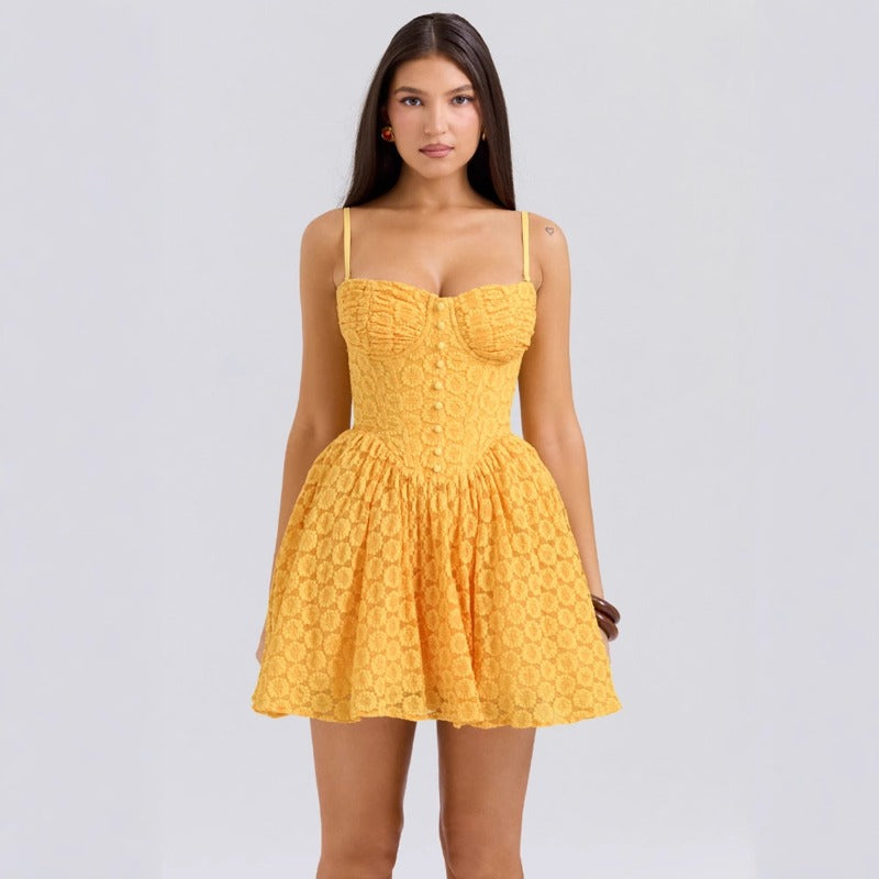 Women's dress - cross-border e-commerce sexy lace jacquard dress - european and american style pure & sultry backless a-line puffy gown - short princess dress