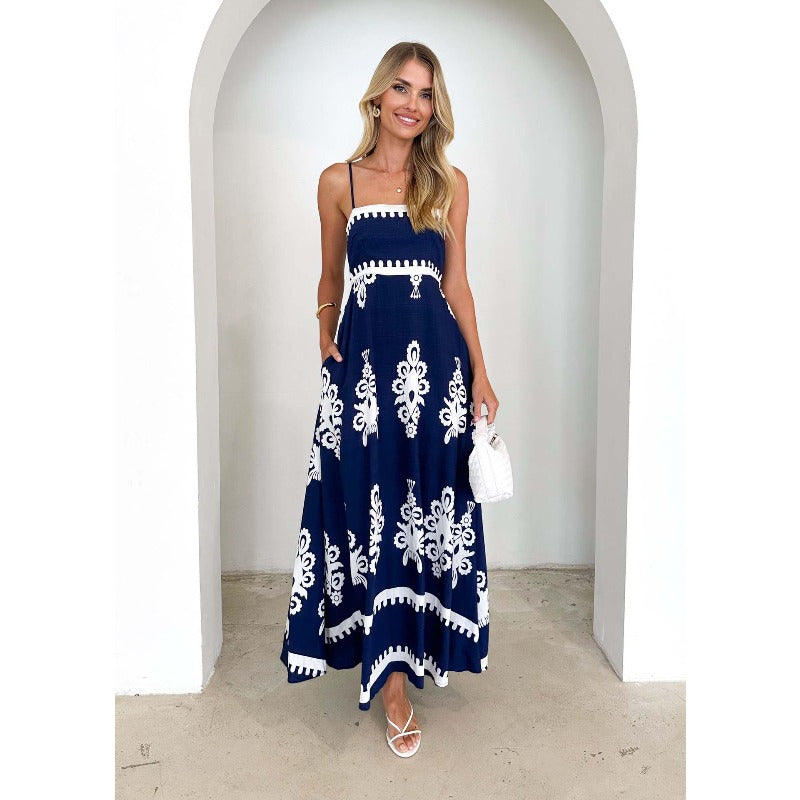 Women's dress - european & american style, cross-border amazon & aliexpress, summer ethnic-inspired, slim-fit, backless cami dress