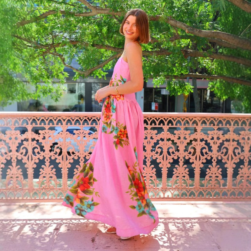 Women's dress - cross-border e-commerce amazon summer fashion: elegant spaghetti strap printed backless dress