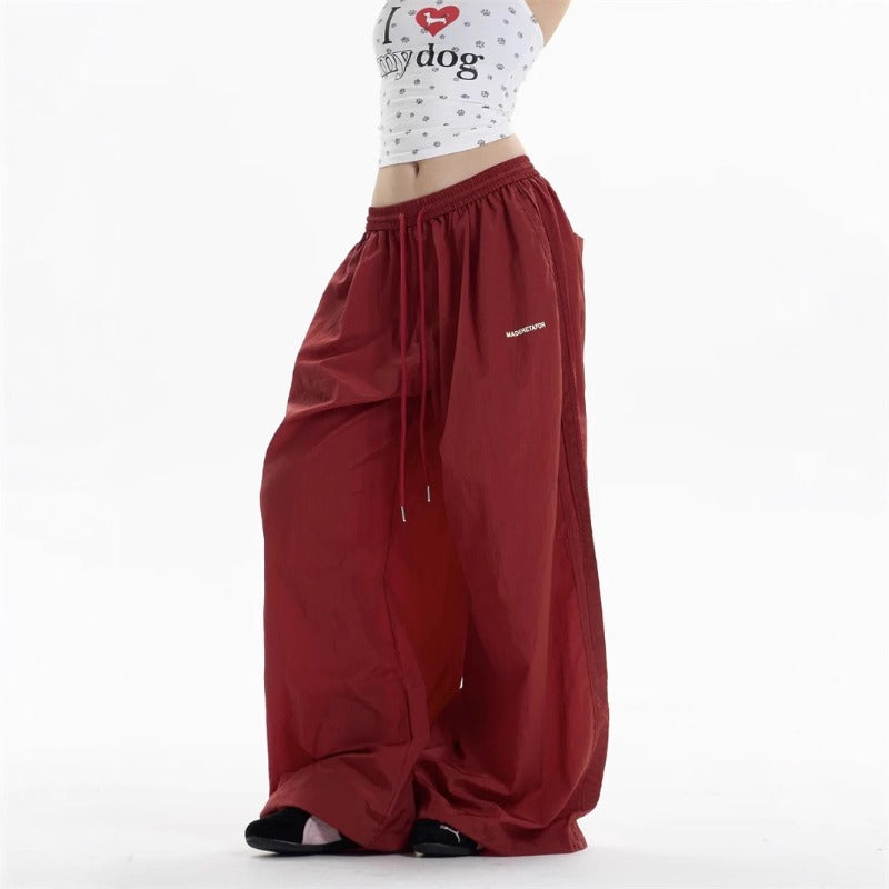 Women casual pants retro drawstring loose