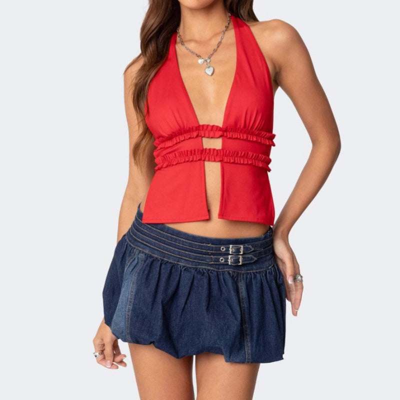 Women's dress - cross-border amazon fashion: european & american summer style, unique tulip skirt, low-rise versatile denim midi skirt for women