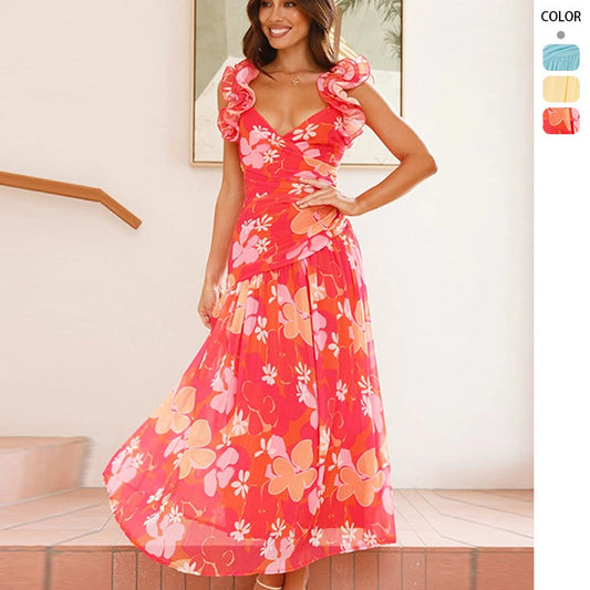 Women's dress - european & american style summer dress, elegant asymmetrical v-neck maxi dress, sexy slit, ruched backless dress