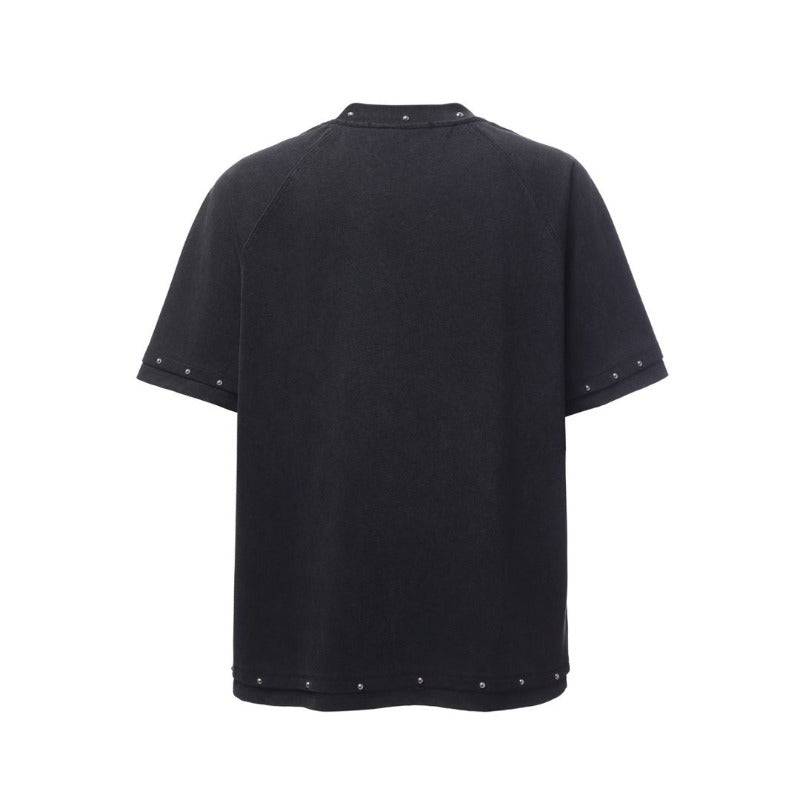 Men's t-shirts: american retro heavyweight double yarn high-quality high street distressed metal embellished men's loose fit short sleeve t-shirt