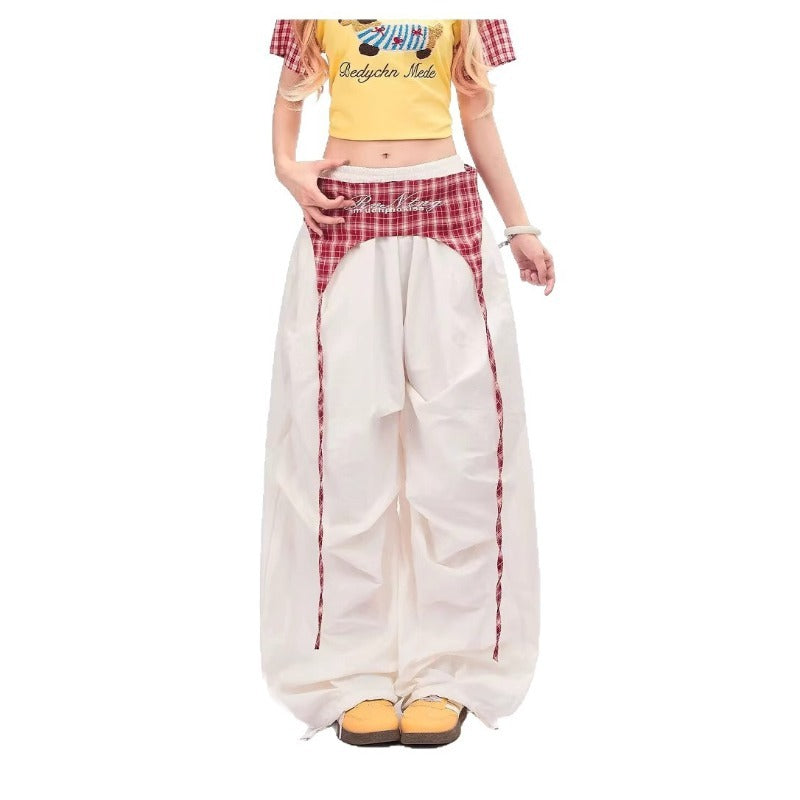 Women casual pants retroplaid butt curtain