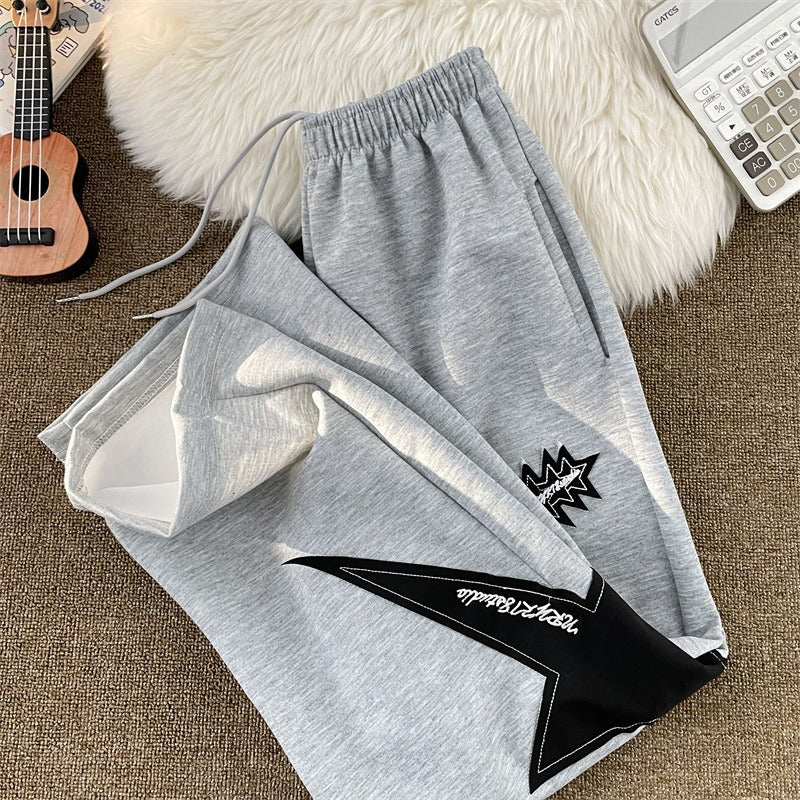 Women casual pants retro star patch loose