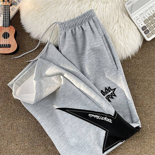 Women casual pants retro star patch loose