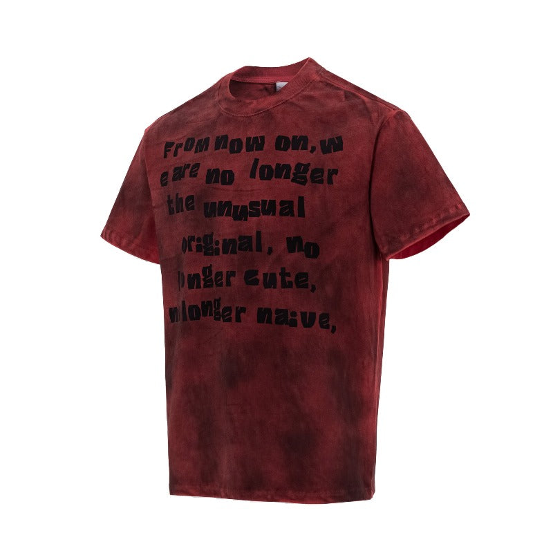 Men's t-shirts - american high street retro streetwear couple style washed and distressed design - men's crew neck slightly loose fit short sleeve t-shirt
