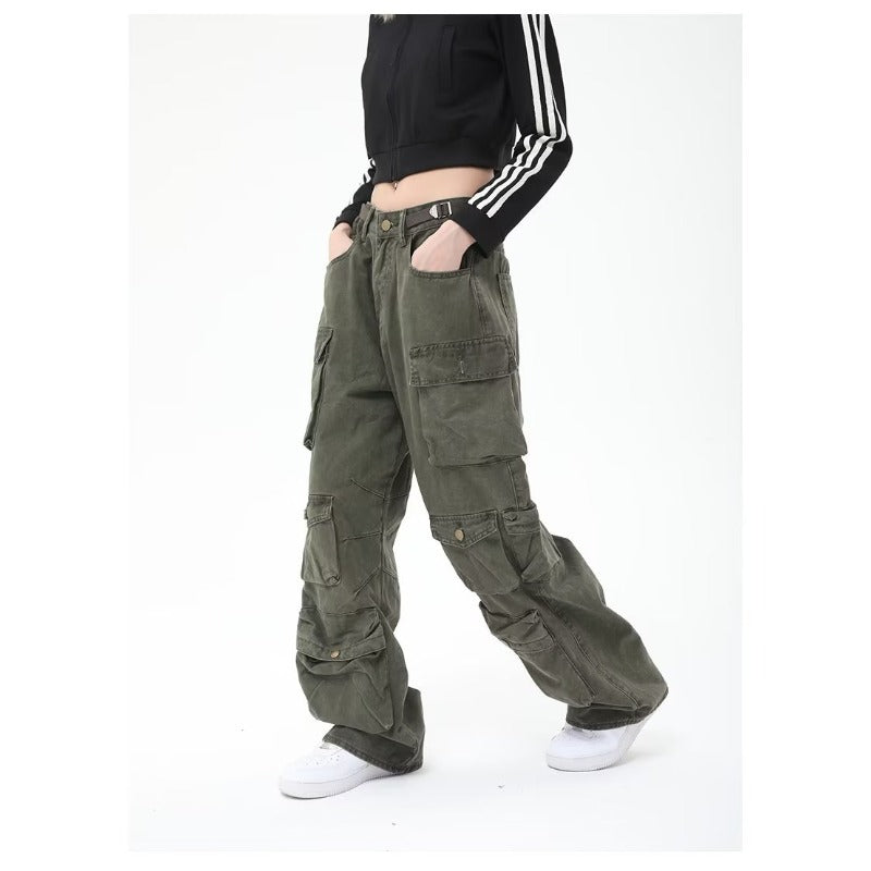 Women casual pants with multiple flap pocket pants